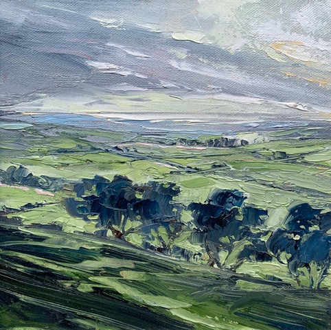 Across to the sea from the Downs  19 x 19 cms - Sold